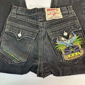 ALTERED True Religion Billy Jeans Mens 32x32 Black Denim Skull‎ Embroidered